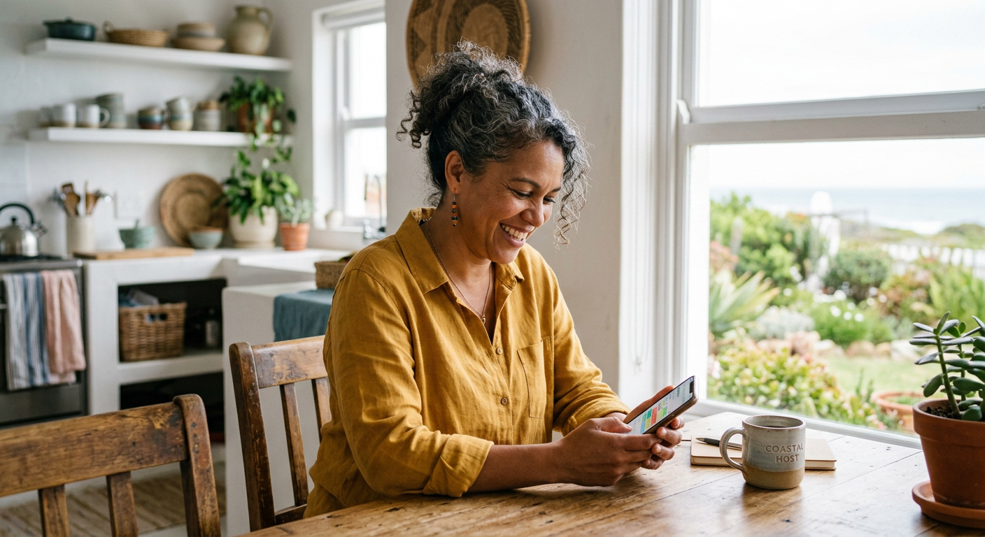 A host checking today's arrivals in the StayKnit app on a phone